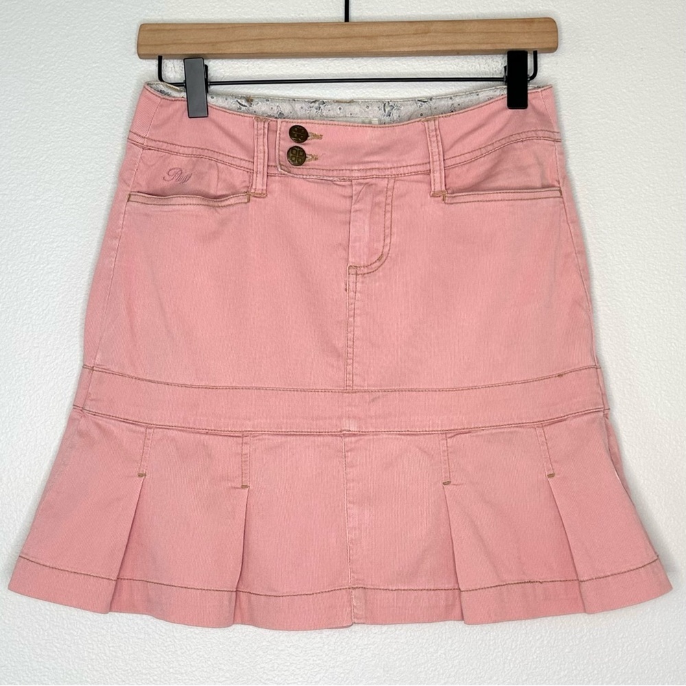 Vintage Y2K Pleated Micro Mini Skirt Pink Sz 1 28" by Plugg Double Button Preppy